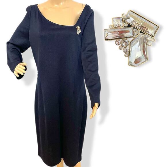 St. John Dresses & Skirts - St. John party dress sparkle navy crystal brooch NWT 14